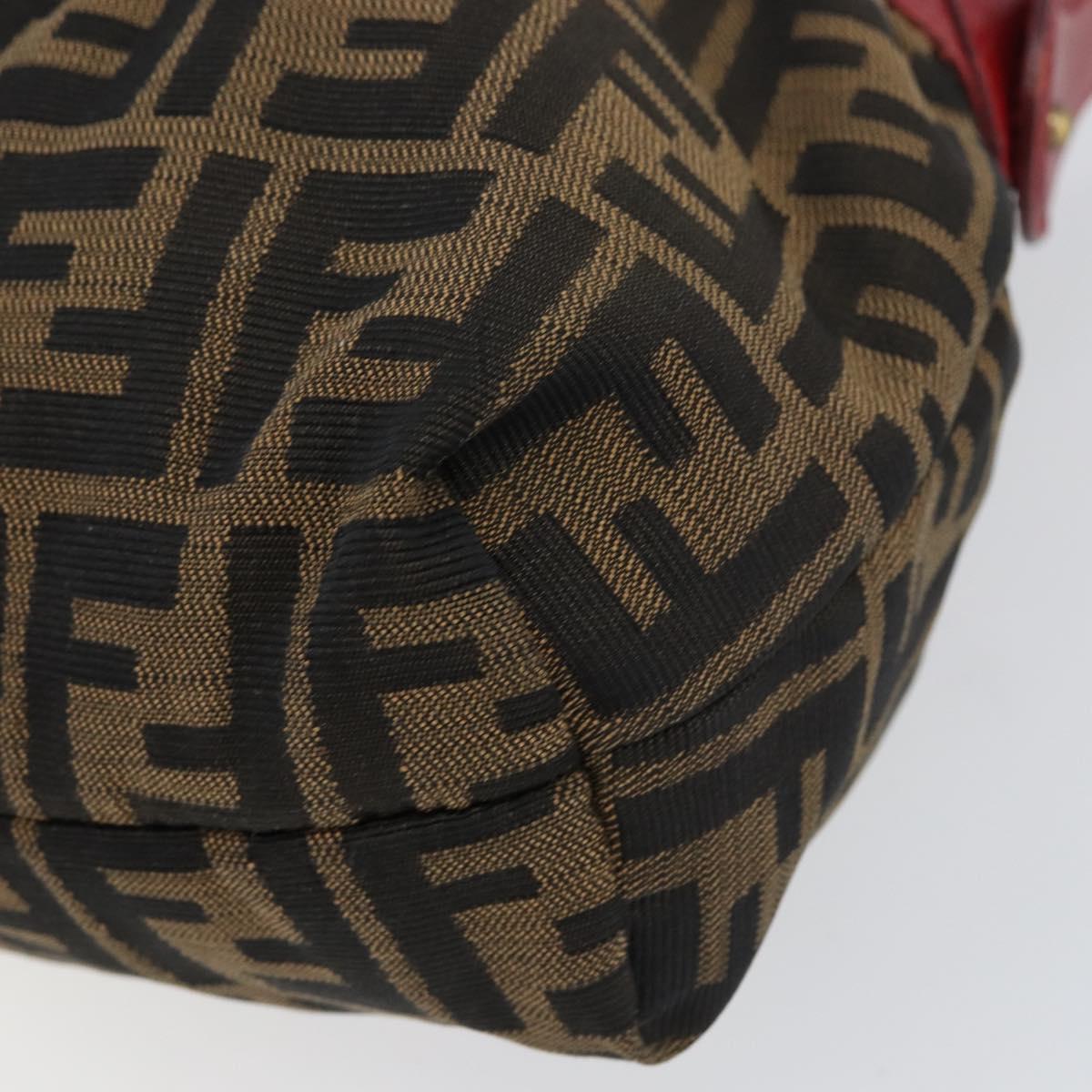 FENDI Zucca Canvas Shoulder Bag Black Brown Auth gh1286
