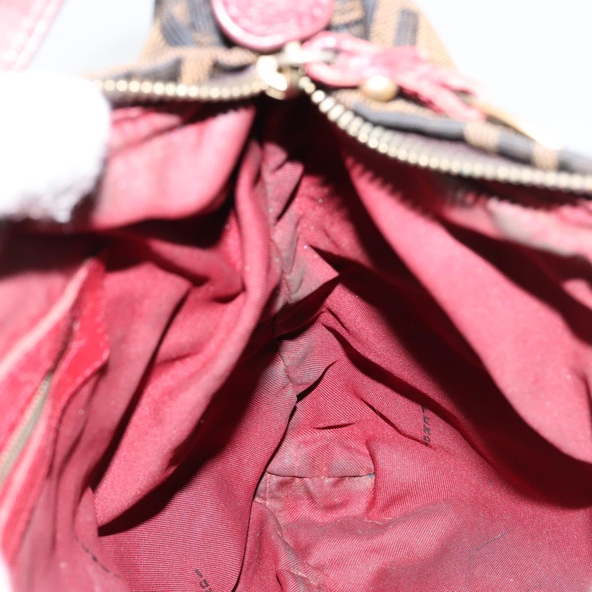 FENDI Zucca Canvas Shoulder Bag Black Brown Auth gh1286