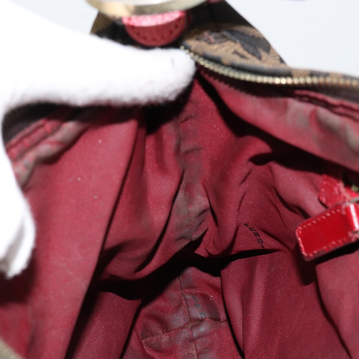 FENDI Zucca Canvas Shoulder Bag Black Brown Auth gh1286