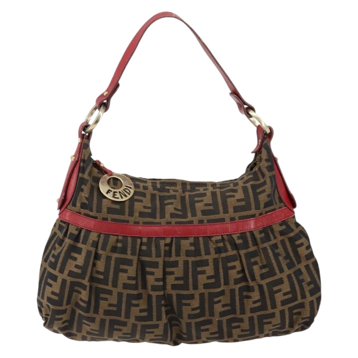 FENDI Zucca Canvas Shoulder Bag Black Brown Auth gh1286