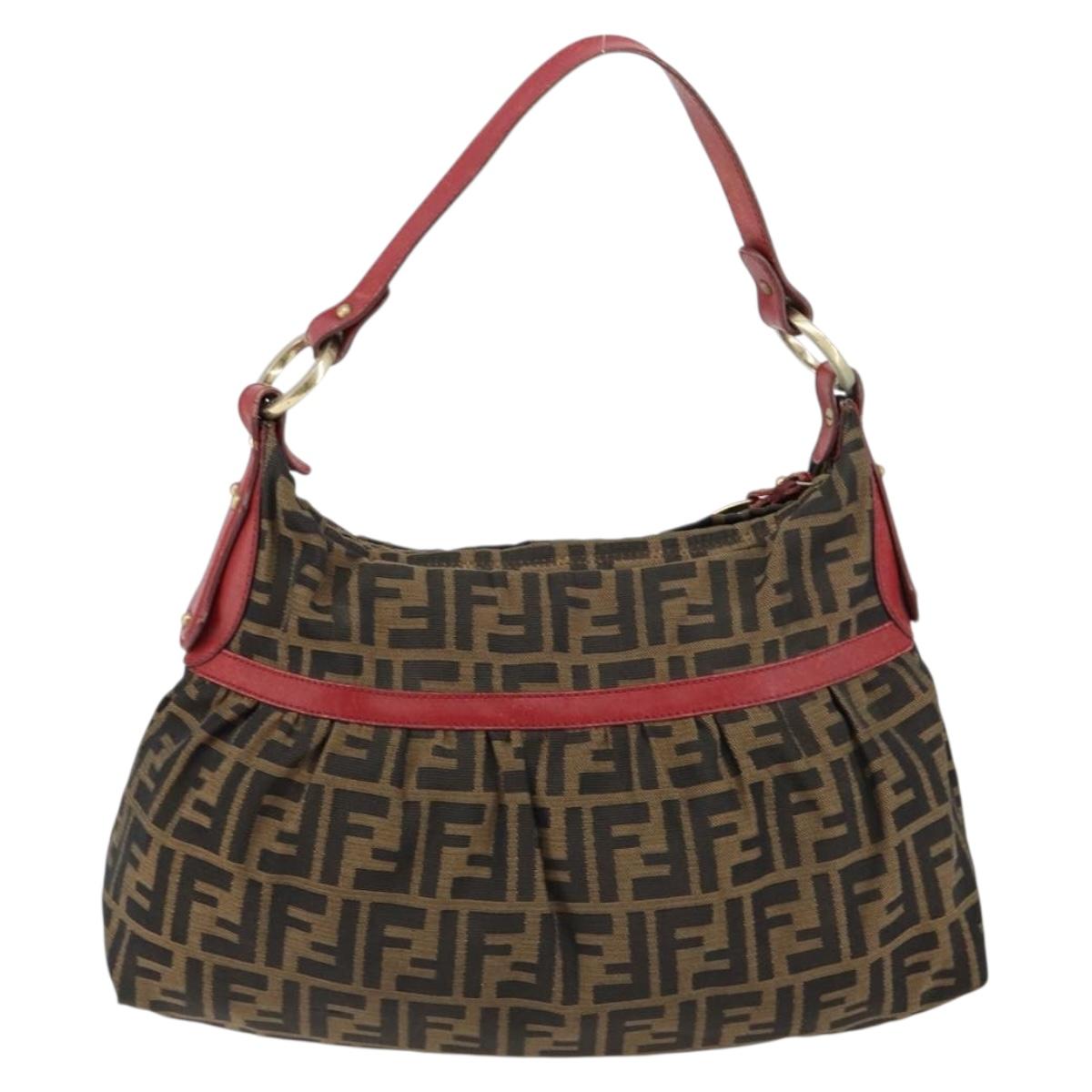 FENDI Zucca Canvas Shoulder Bag Black Brown Auth gh1286