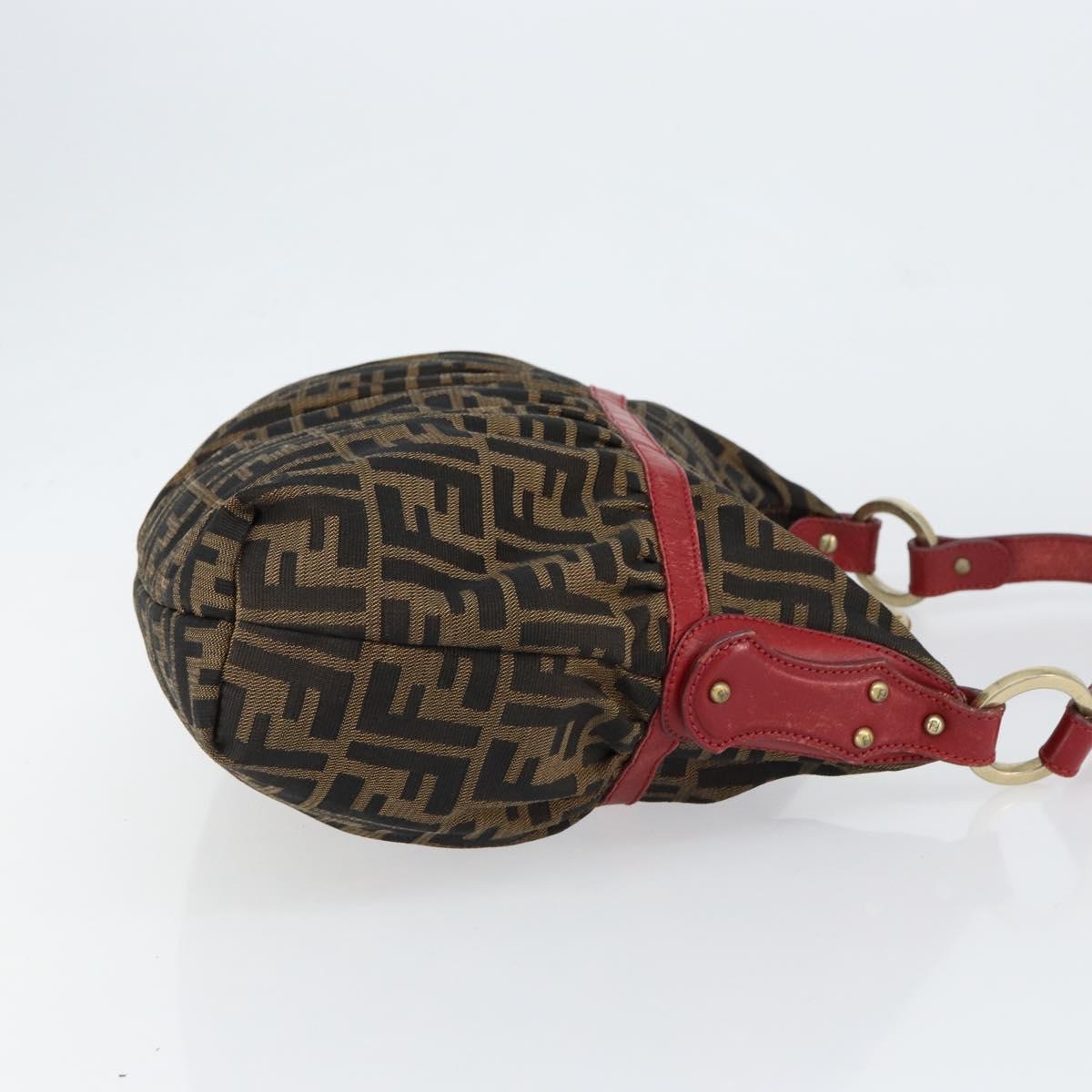 FENDI Zucca Canvas Shoulder Bag Black Brown Auth gh1286