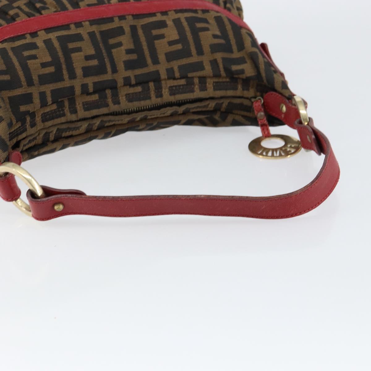 FENDI Zucca Canvas Shoulder Bag Black Brown Auth gh1286