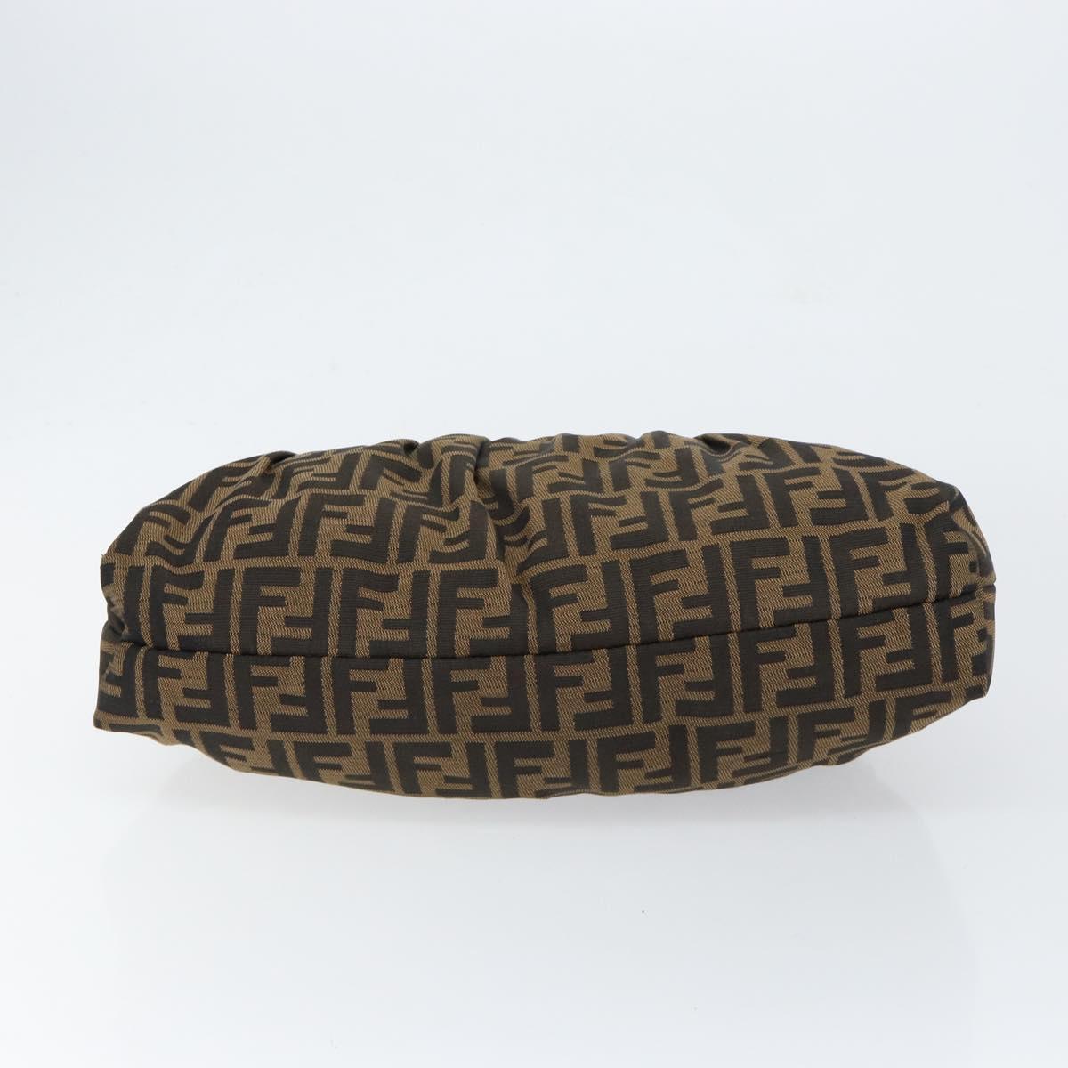 FENDI Zucca Canvas Shoulder Bag Black Brown Auth gh1286