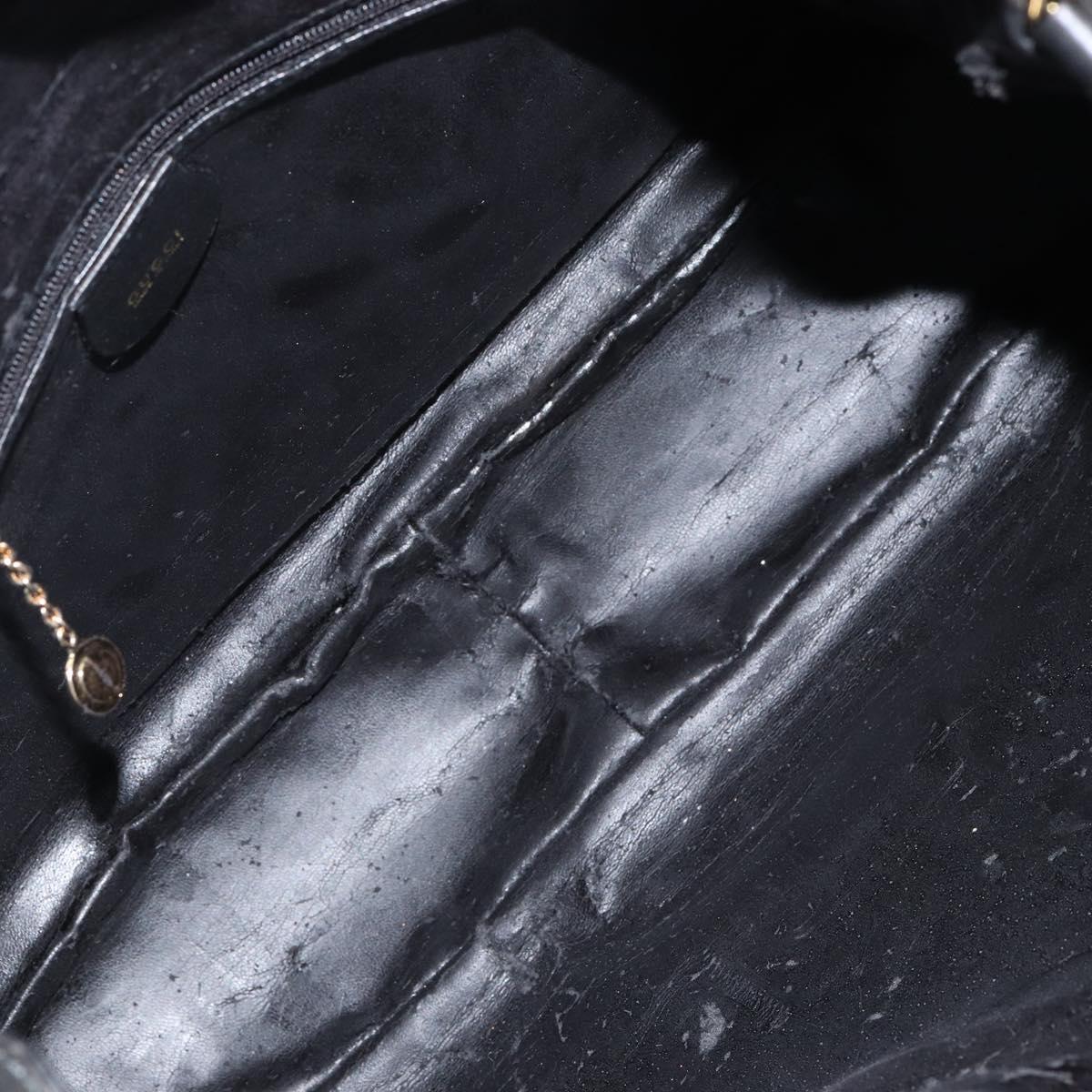 GUCCI Bamboo Hand Bag Leather Gold Black 001 2123 1577 Auth gh1288