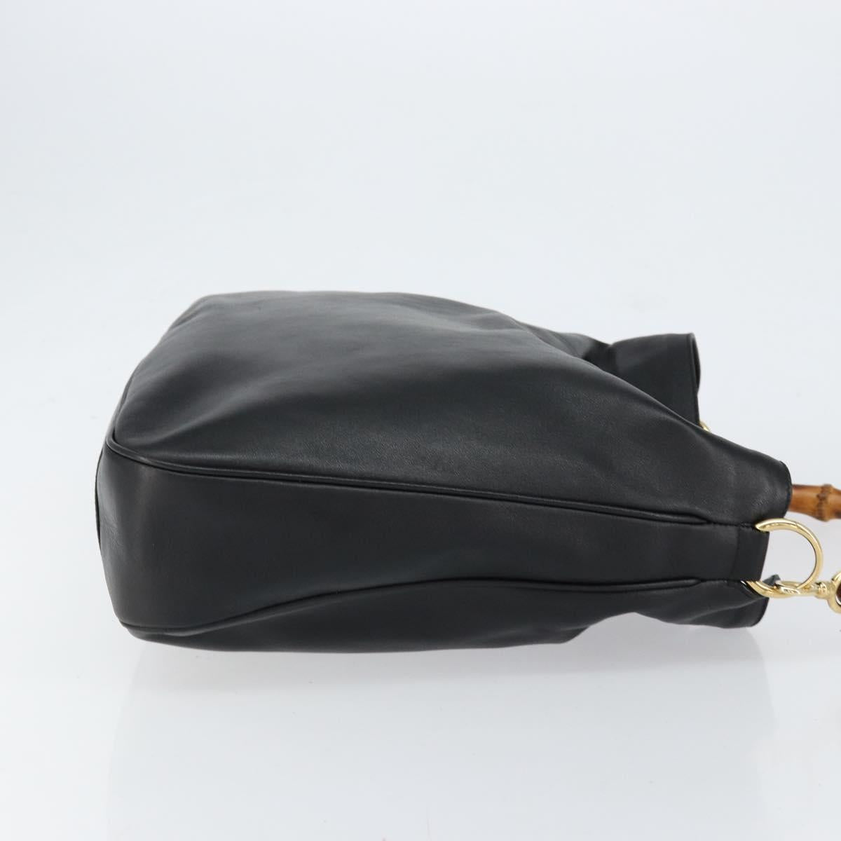 GUCCI Bamboo Hand Bag Leather Gold Black 001 2123 1577 Auth gh1288