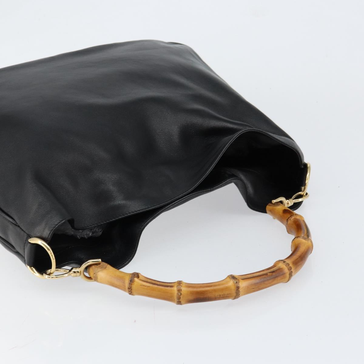 GUCCI Bamboo Hand Bag Leather Gold Black 001 2123 1577 Auth gh1288