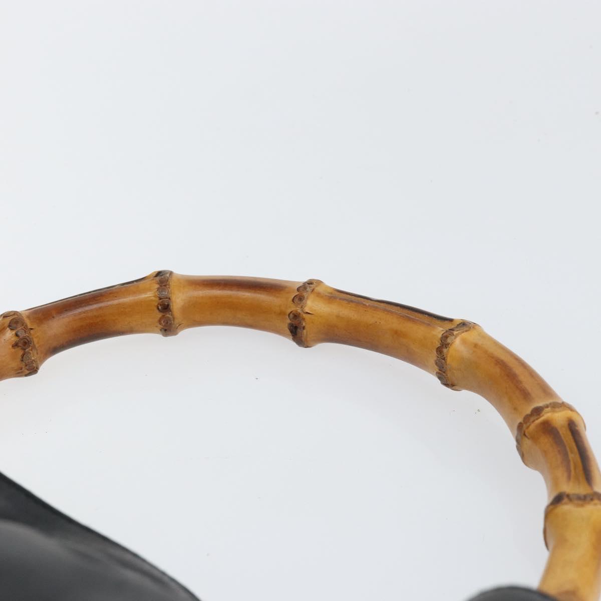 GUCCI Bamboo Hand Bag Leather Gold Black 001 2123 1577 Auth gh1288