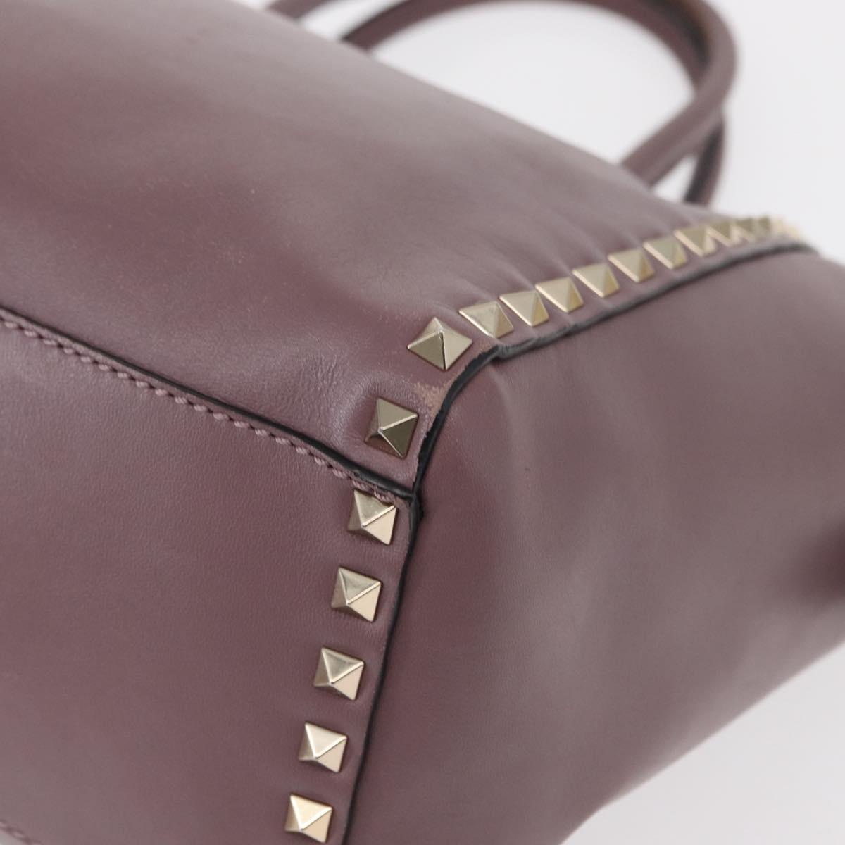 VALENTINO Studs Hand Bag Leather 2way Purple Gold Auth gh1289