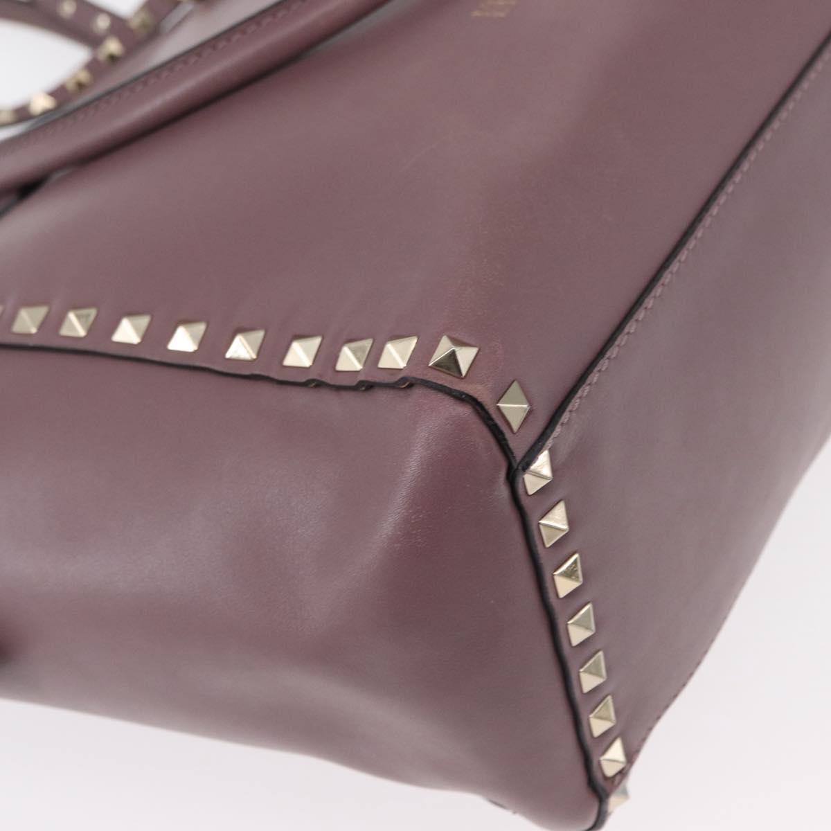 VALENTINO Studs Hand Bag Leather 2way Purple Gold Auth gh1289