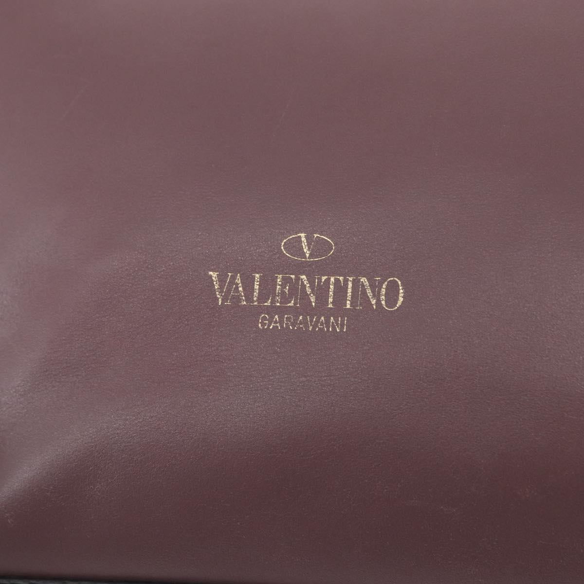 VALENTINO Studs Hand Bag Leather 2way Purple Gold Auth gh1289