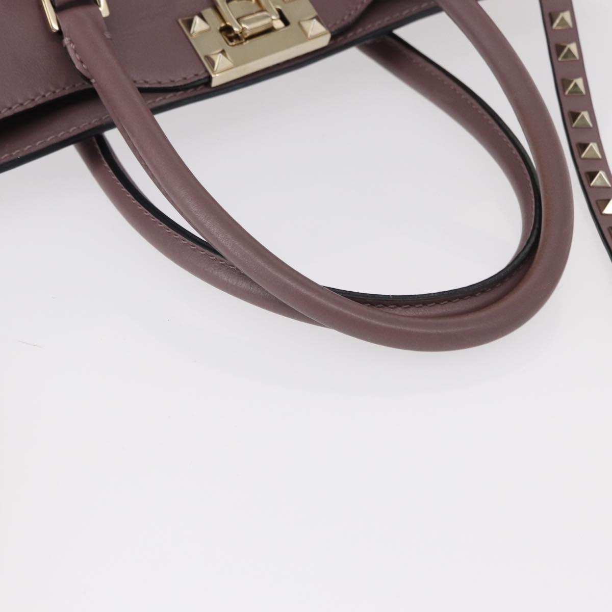 VALENTINO Studs Hand Bag Leather 2way Purple Gold Auth gh1289