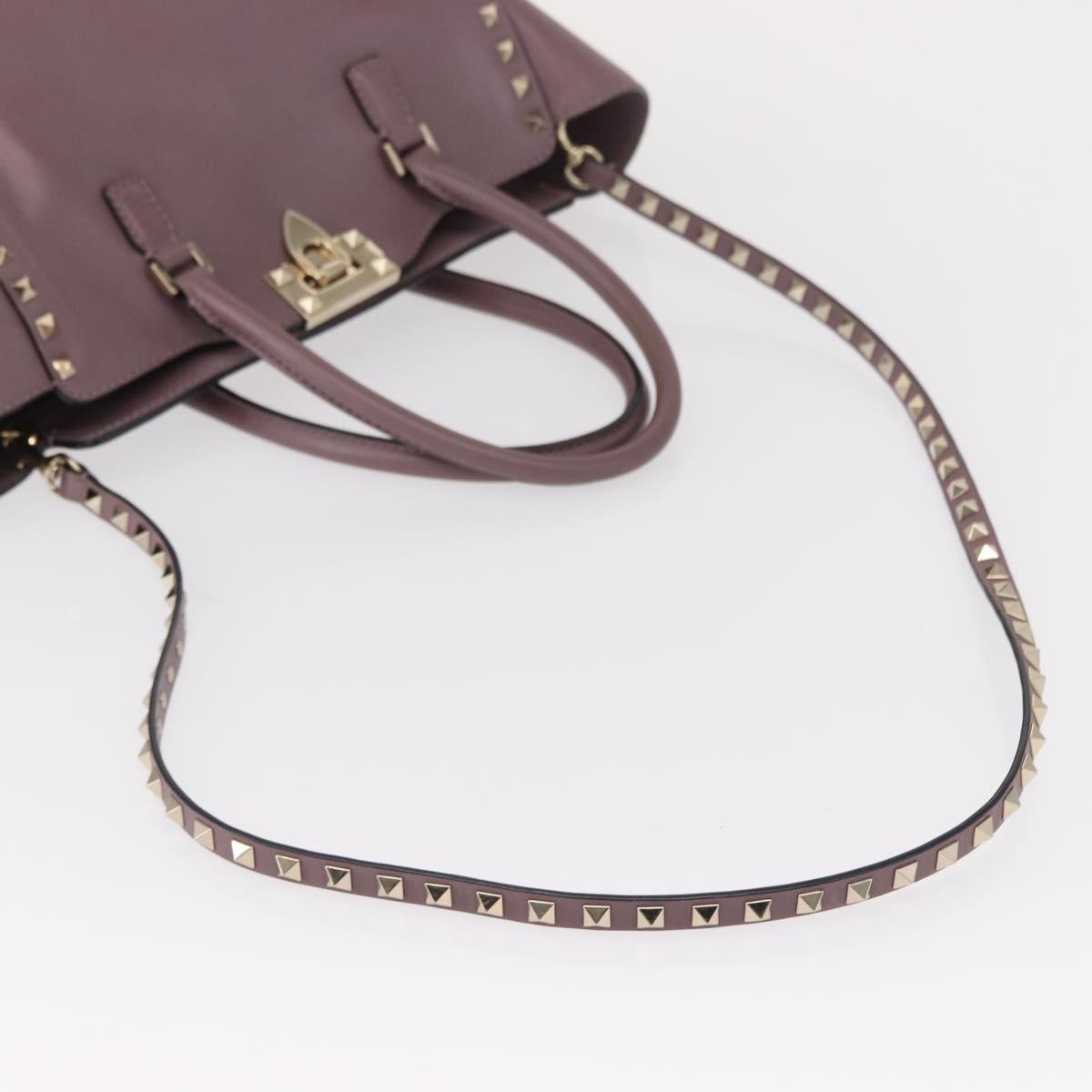 VALENTINO Studs Hand Bag Leather 2way Purple Gold Auth gh1289