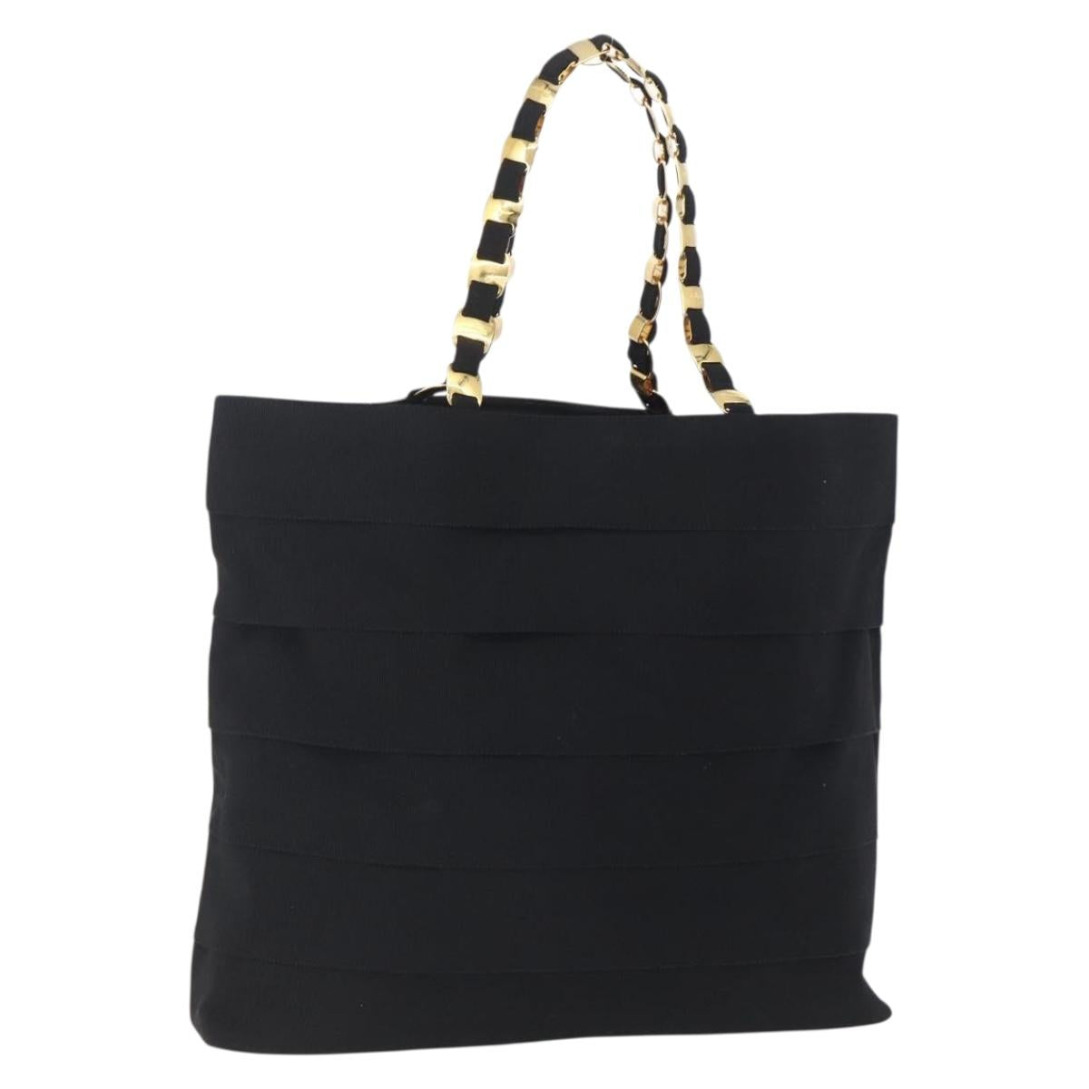 Salvatore Ferragamo Chain Tote Bag Canvas Black Gold Auth gh1290