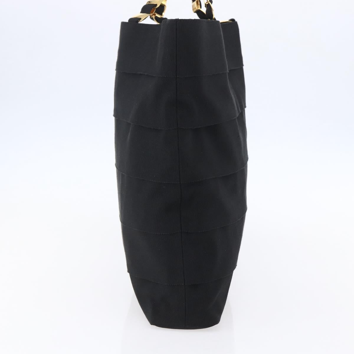 Salvatore Ferragamo Chain Tote Bag Canvas Black Gold Auth gh1290