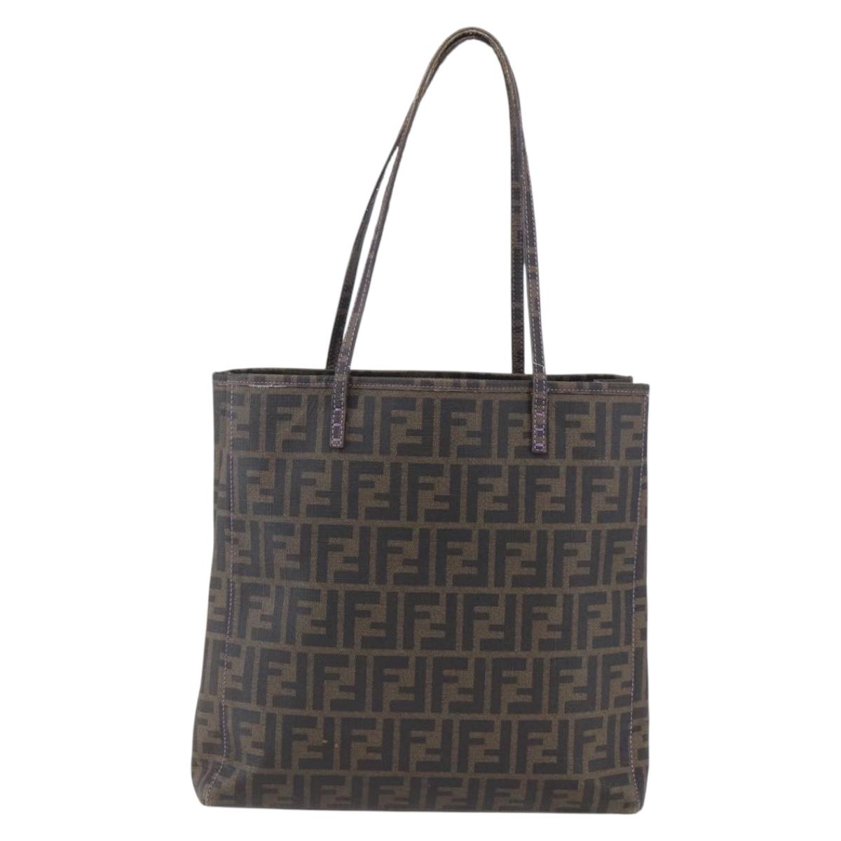 FENDI Zucca Canvas Tote Bag PVC Black Brown Auth gh1295