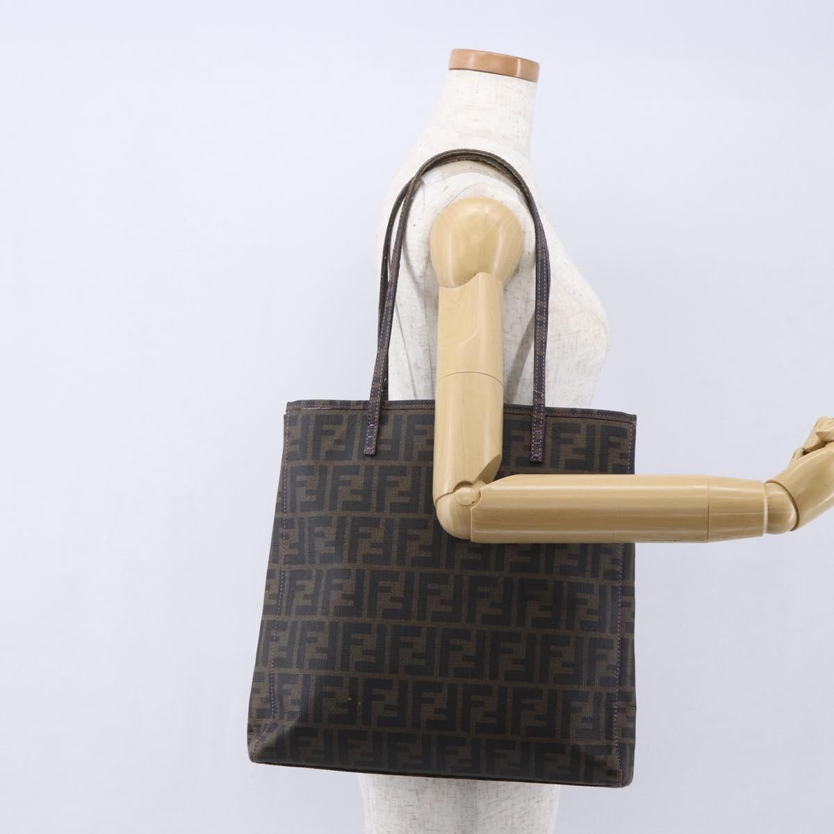 FENDI Zucca Canvas Tote Bag PVC Black Brown Auth gh1295