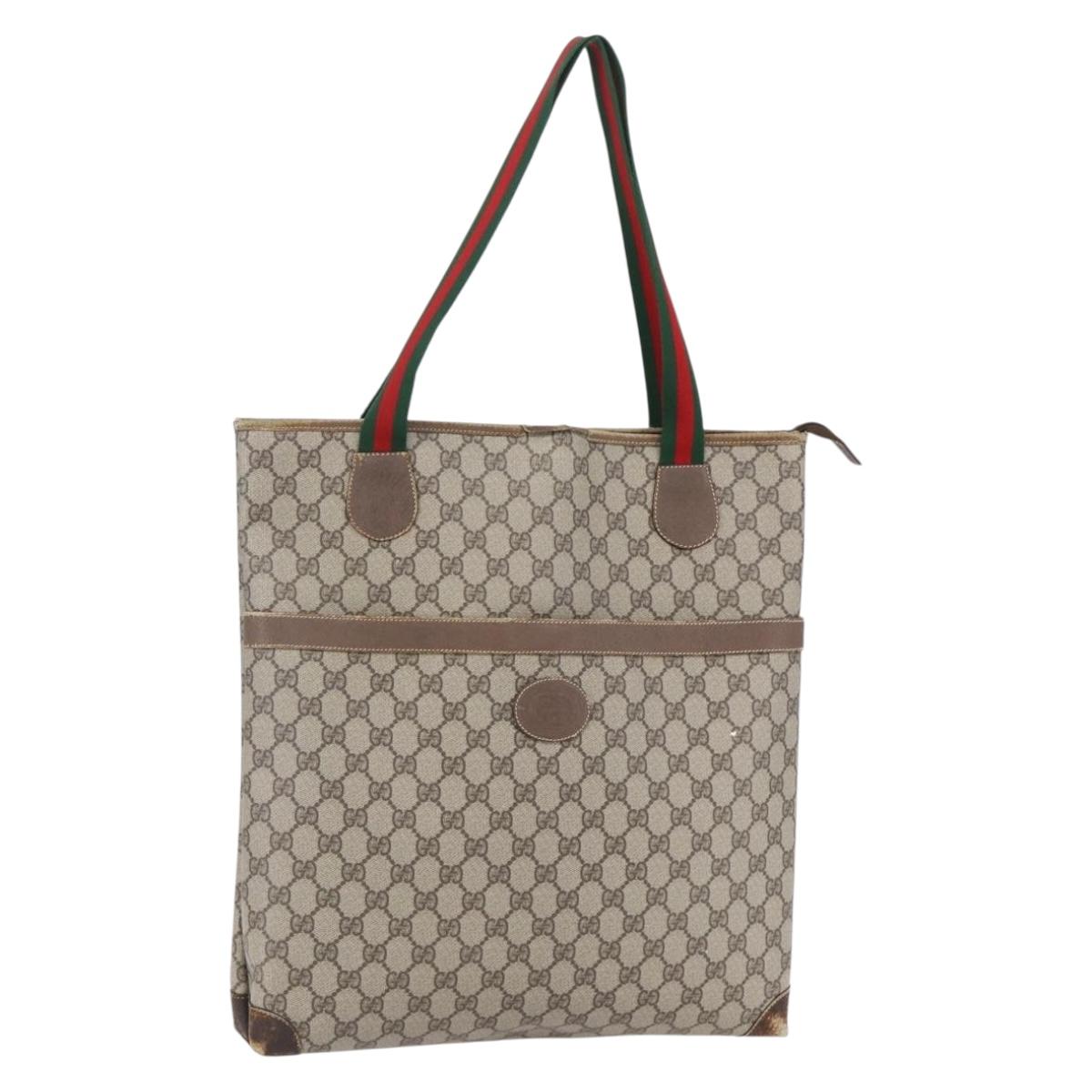 GUCCI GG Supreme Web Sherry Line Bag PVC Beige Gold 002 983 0163 Auth gh1297