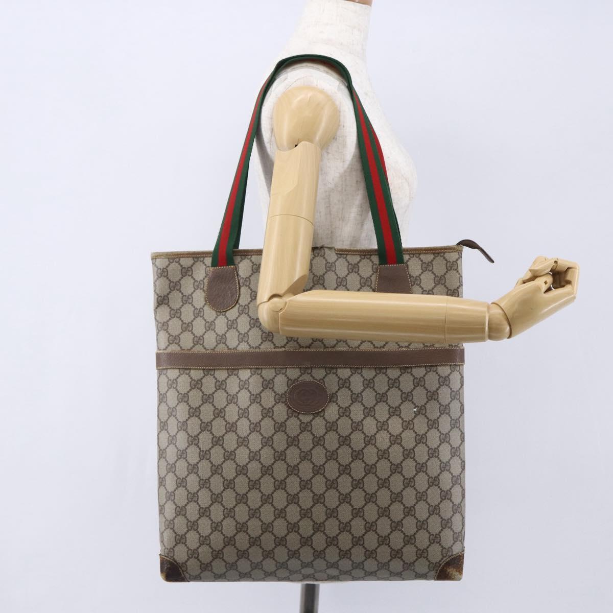 GUCCI GG Supreme Web Sherry Line Bag PVC Beige Gold 002 983 0163 Auth gh1297