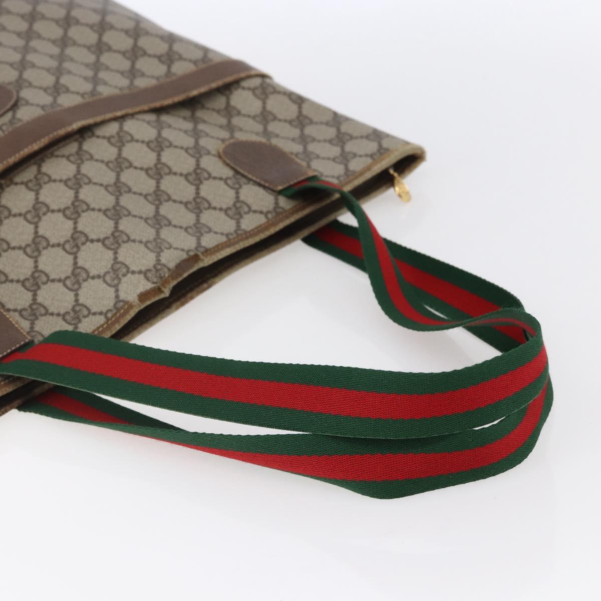 GUCCI GG Supreme Web Sherry Line Bag PVC Beige Gold 002 983 0163 Auth gh1297