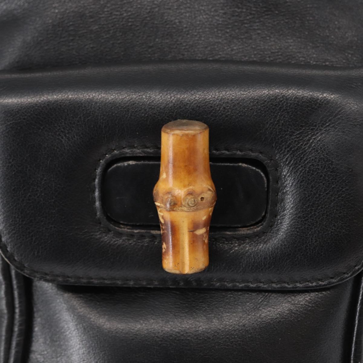 GUCCI Bamboo Backpack Leather Black Gold 003 1705 0030 Auth gh1298A