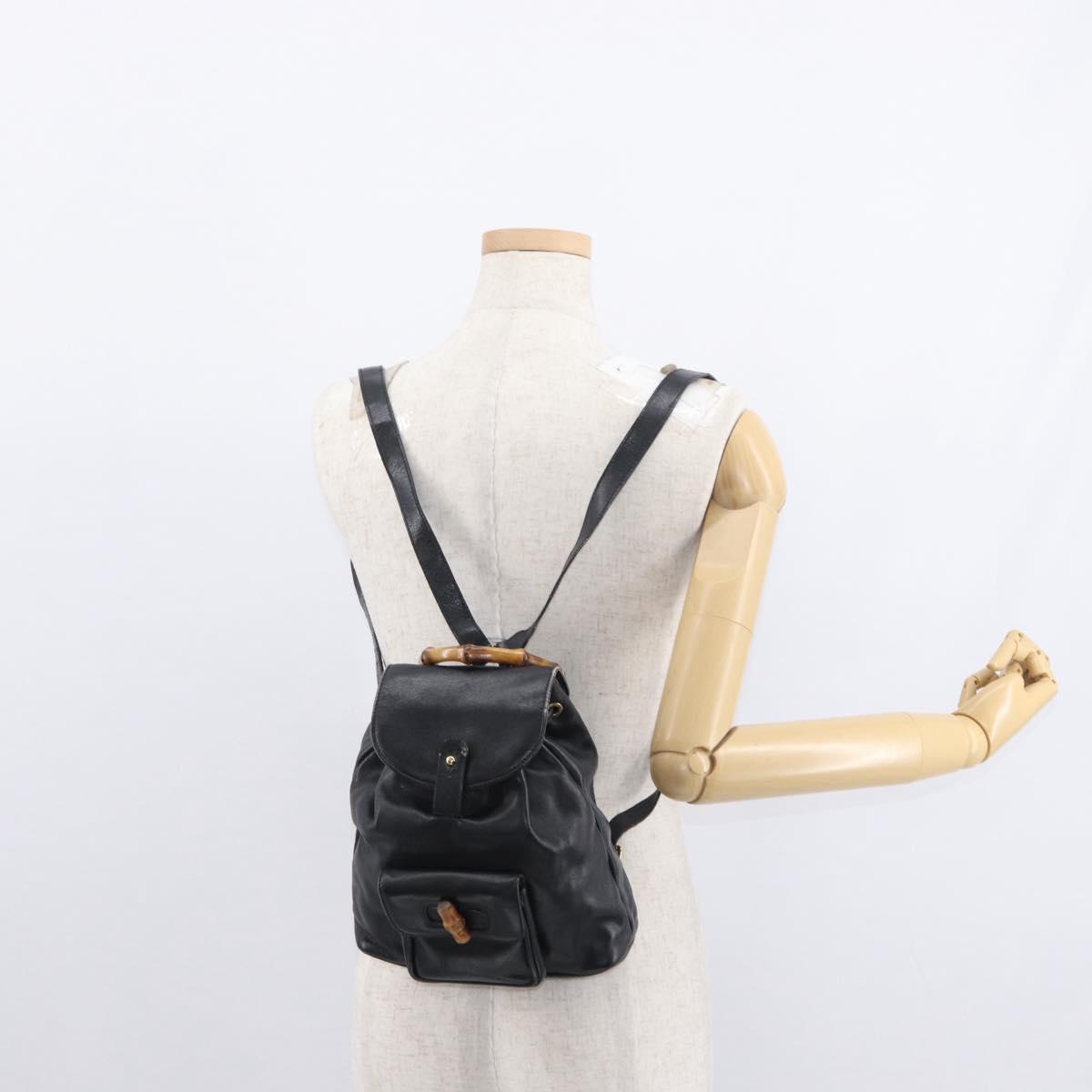 GUCCI Bamboo Backpack Leather Black Gold 003 1705 0030 Auth gh1298A