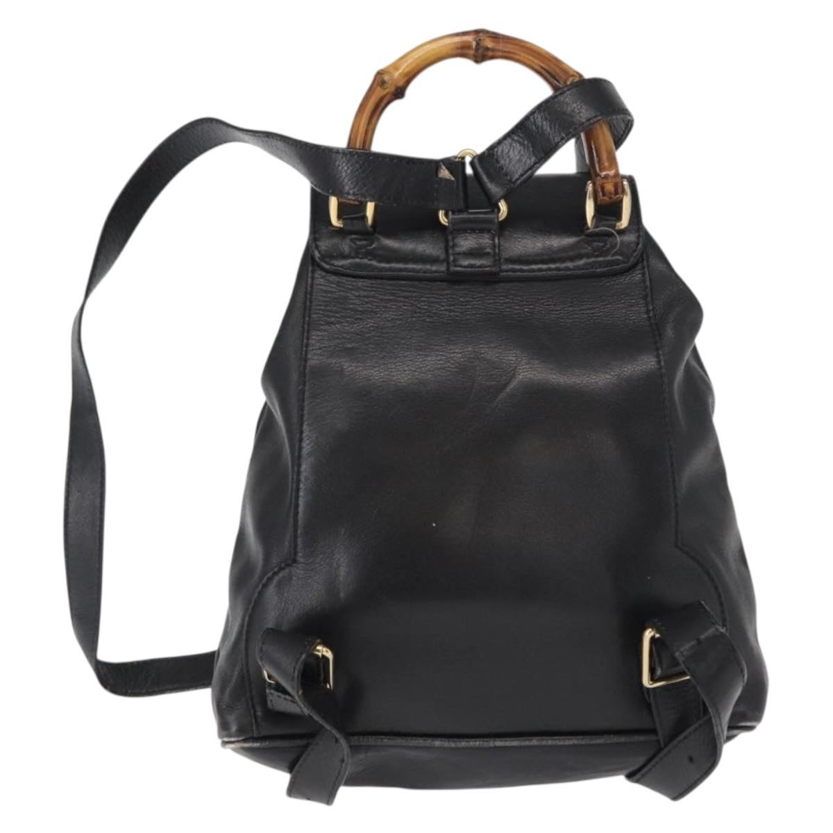 GUCCI Bamboo Backpack Leather Black Gold 003 1705 0030 Auth gh1298A