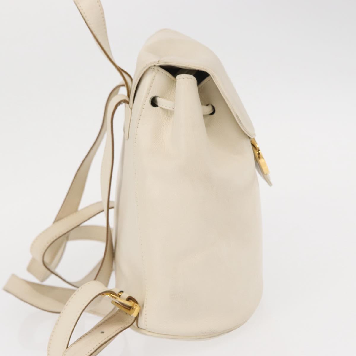 Salvatore Ferragamo Gancini Backpack Leather White Gold Auth gh1299