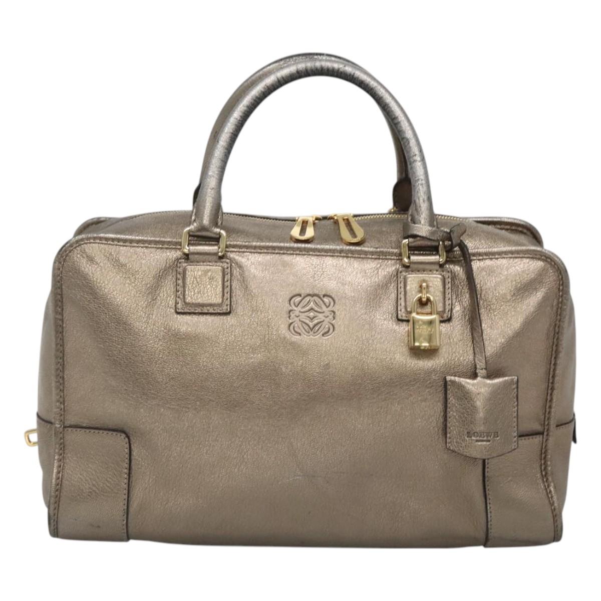 LOEWE Anagram Amazona 36 Hand Bag Leather Gold Tone Auth gh130