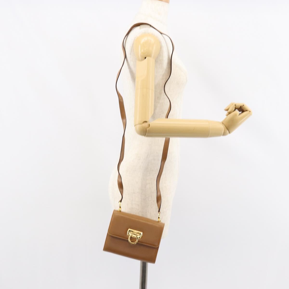 Salvatore Ferragamo Gancini Shoulder Bag Leather Brown Gold Auth gh1300