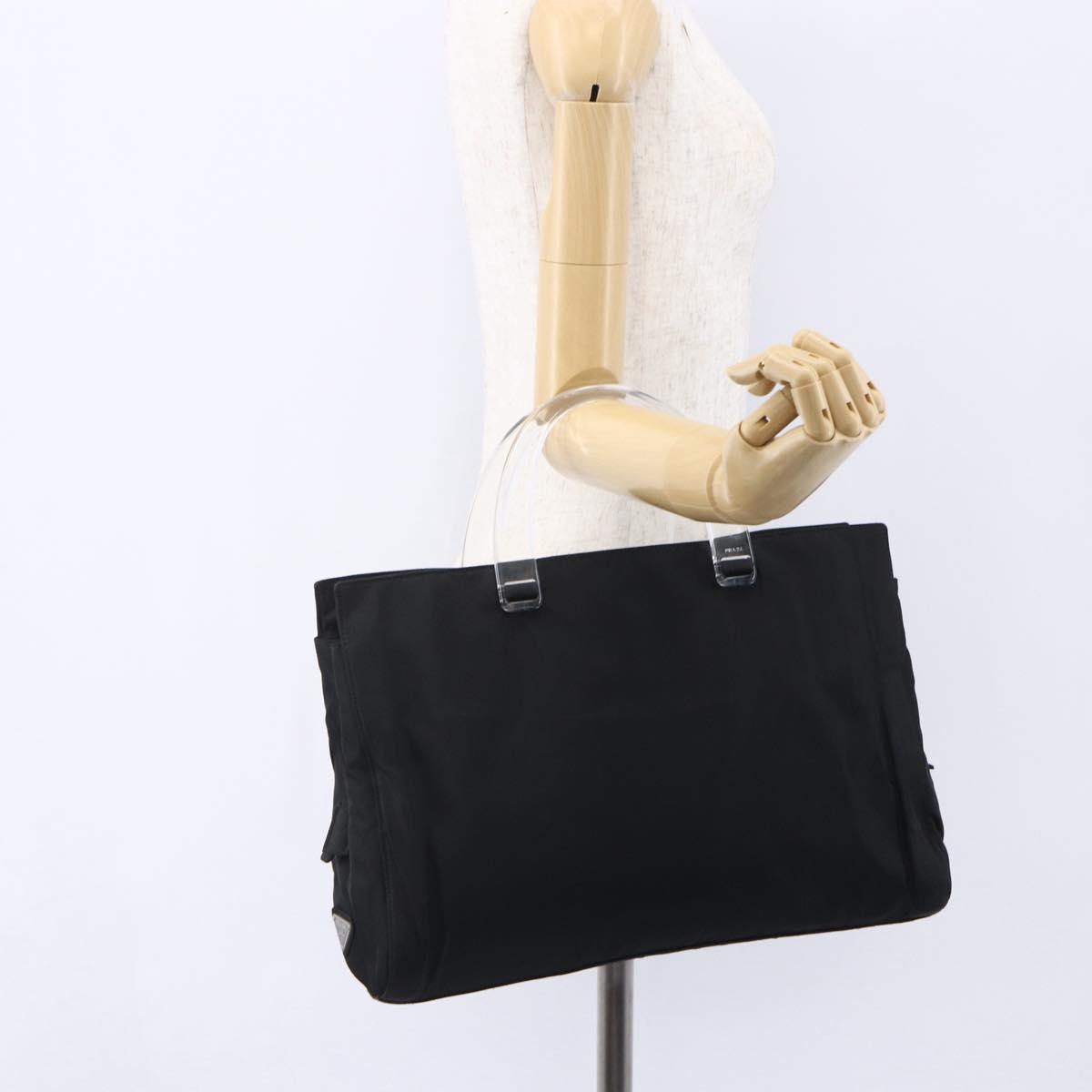PRADA Hand Bag Nylon Black Silver Auth gh1303