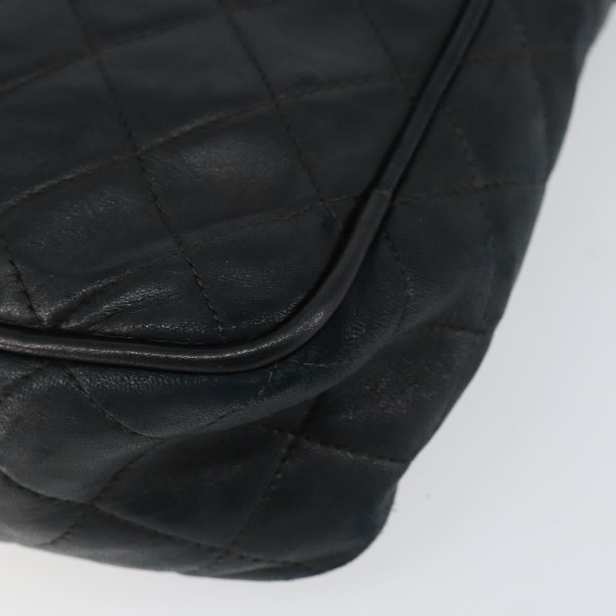 CHANEL Matelasse COCO Mark Shoulder Bag Lamb Skin Black Gold CC Auth gh1304