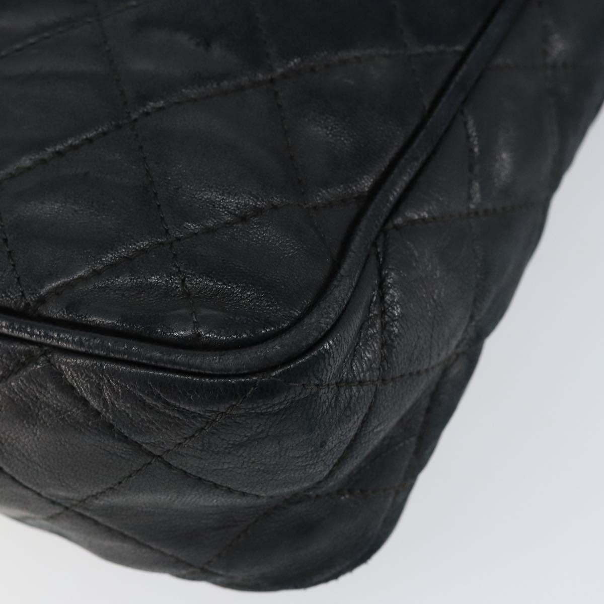 CHANEL Matelasse COCO Mark Shoulder Bag Lamb Skin Black Gold CC Auth gh1304