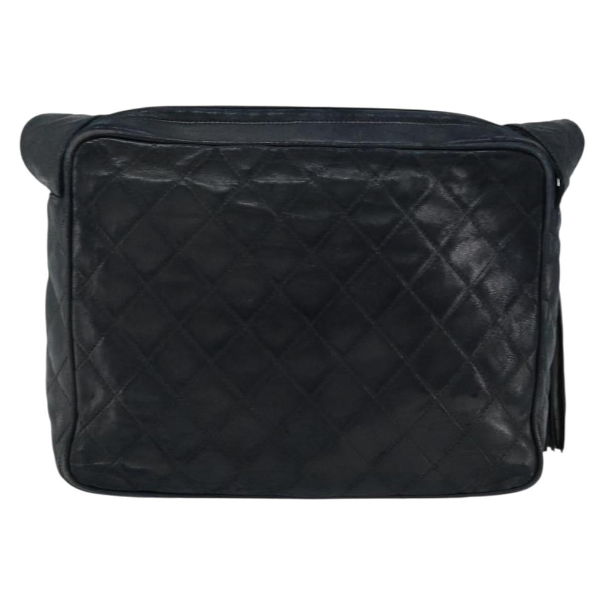 CHANEL Matelasse COCO Mark Shoulder Bag Lamb Skin Black Gold CC Auth gh1304