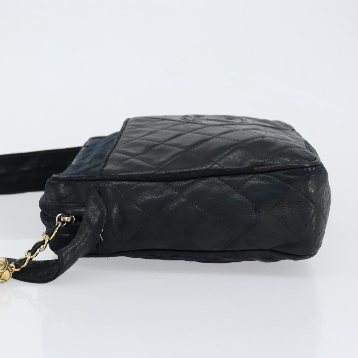 CHANEL Matelasse COCO Mark Shoulder Bag Lamb Skin Black Gold CC Auth gh1304