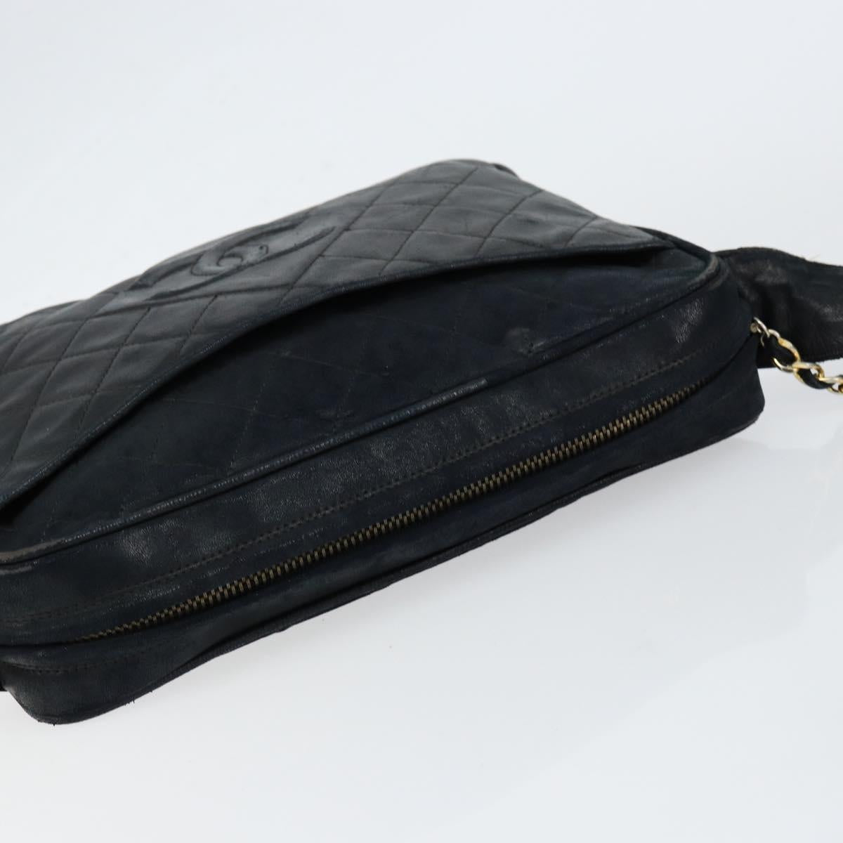 CHANEL Matelasse COCO Mark Shoulder Bag Lamb Skin Black Gold CC Auth gh1304