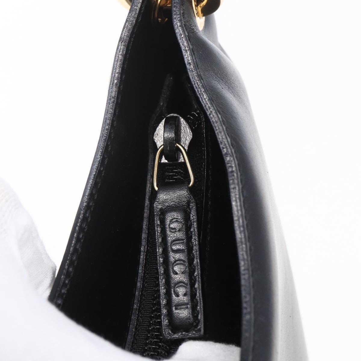 GUCCI Bamboo Shoulder Bag Leather Black Gold 001 3007 Auth gh1309