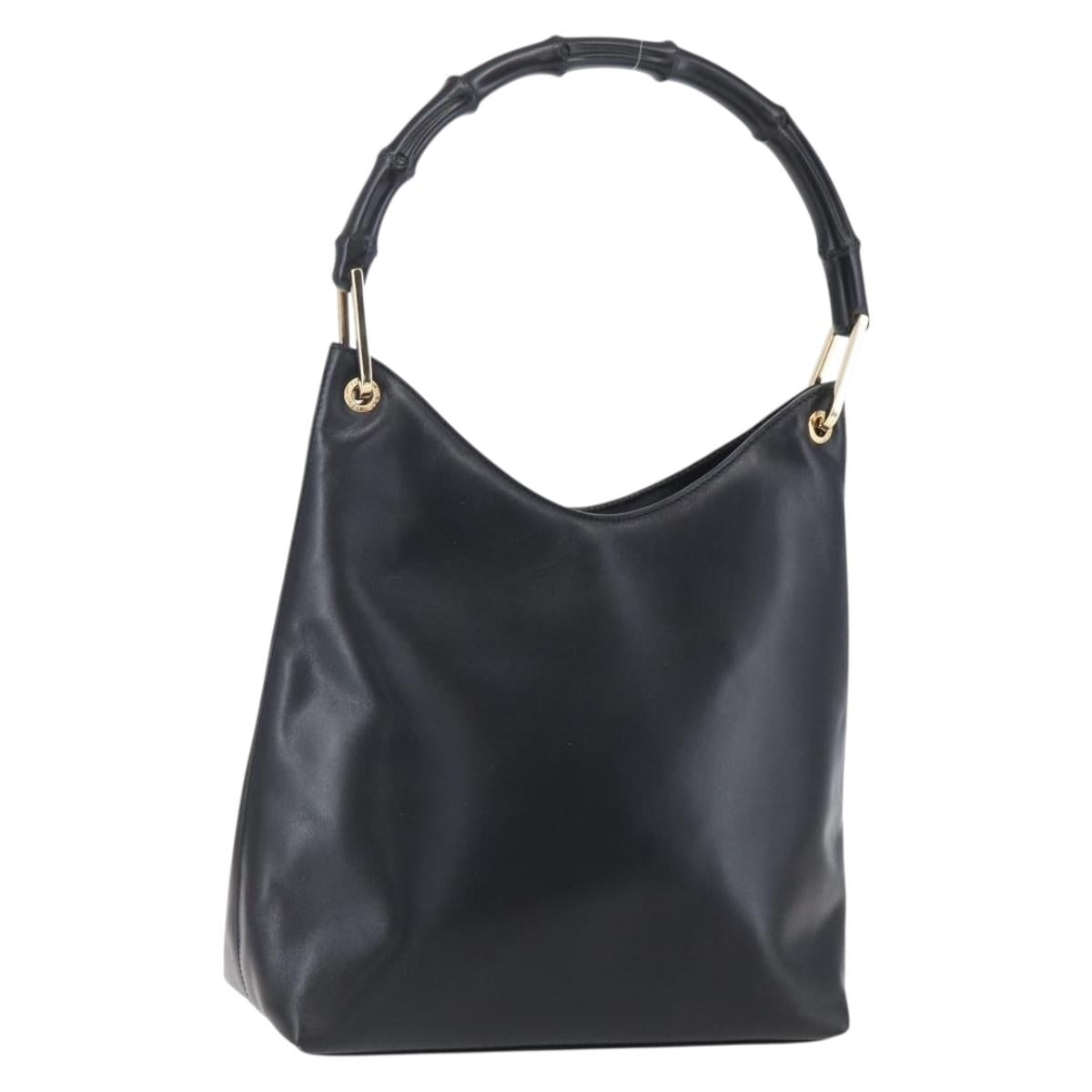 GUCCI Bamboo Shoulder Bag Leather Black Gold 001 3007 Auth gh1309