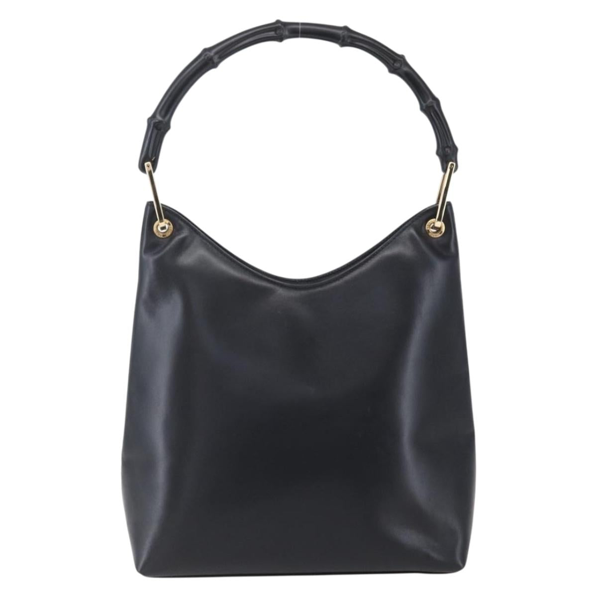 GUCCI Bamboo Shoulder Bag Leather Black Gold 001 3007 Auth gh1309