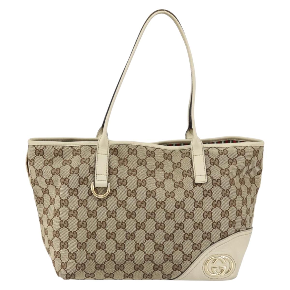 GUCCI GG Canvas Newbrit Tote Bag Beige Gold 169946 Auth gh1314