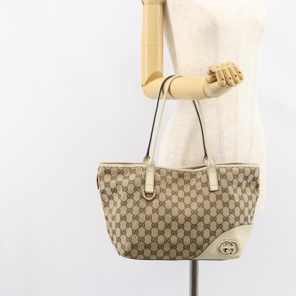 GUCCI GG Canvas Newbrit Tote Bag Beige Gold 169946 Auth gh1314