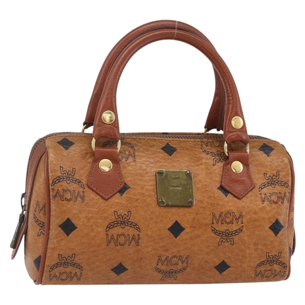 MCM Logogram Vicetos Mini Boston Bag PVC Leather 2way Brown Gold Auth gh1320