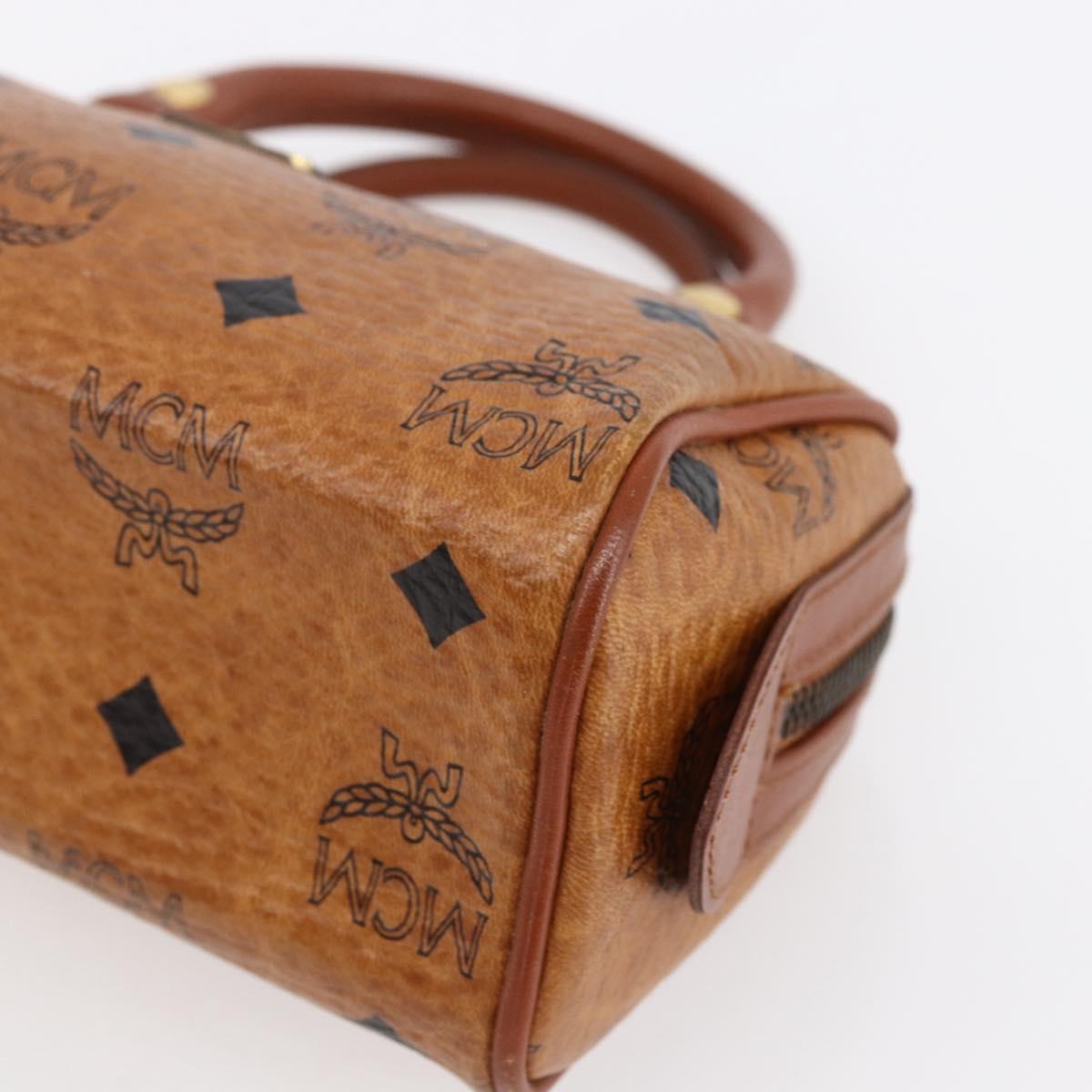 MCM Logogram Vicetos Mini Boston Bag PVC Leather 2way Brown Gold Auth gh1320