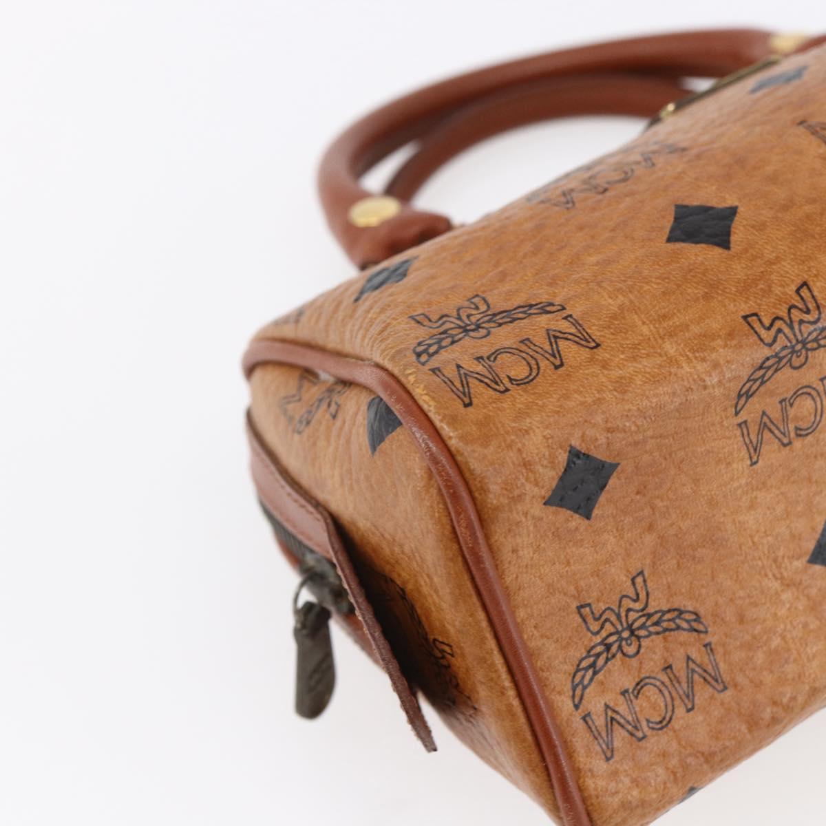 MCM Logogram Vicetos Mini Boston Bag PVC Leather 2way Brown Gold Auth gh1320