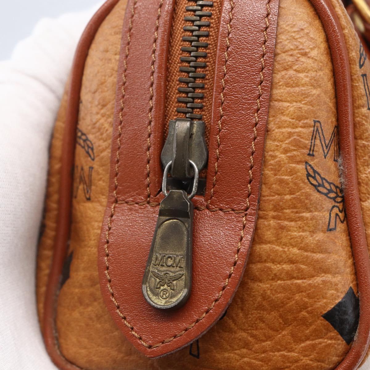 MCM Logogram Vicetos Mini Boston Bag PVC Leather 2way Brown Gold Auth gh1320