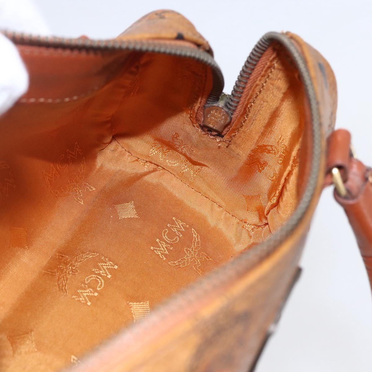 MCM Logogram Vicetos Mini Boston Bag PVC Leather 2way Brown Gold Auth gh1320