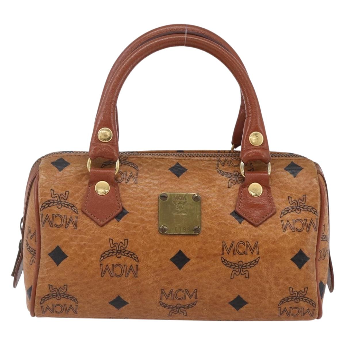 MCM Logogram Vicetos Mini Boston Bag PVC Leather 2way Brown Gold Auth gh1320