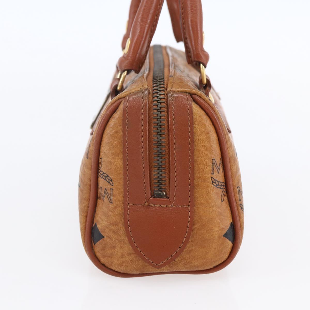MCM Logogram Vicetos Mini Boston Bag PVC Leather 2way Brown Gold Auth gh1320