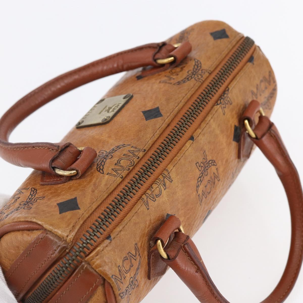 MCM Logogram Vicetos Mini Boston Bag PVC Leather 2way Brown Gold Auth gh1320