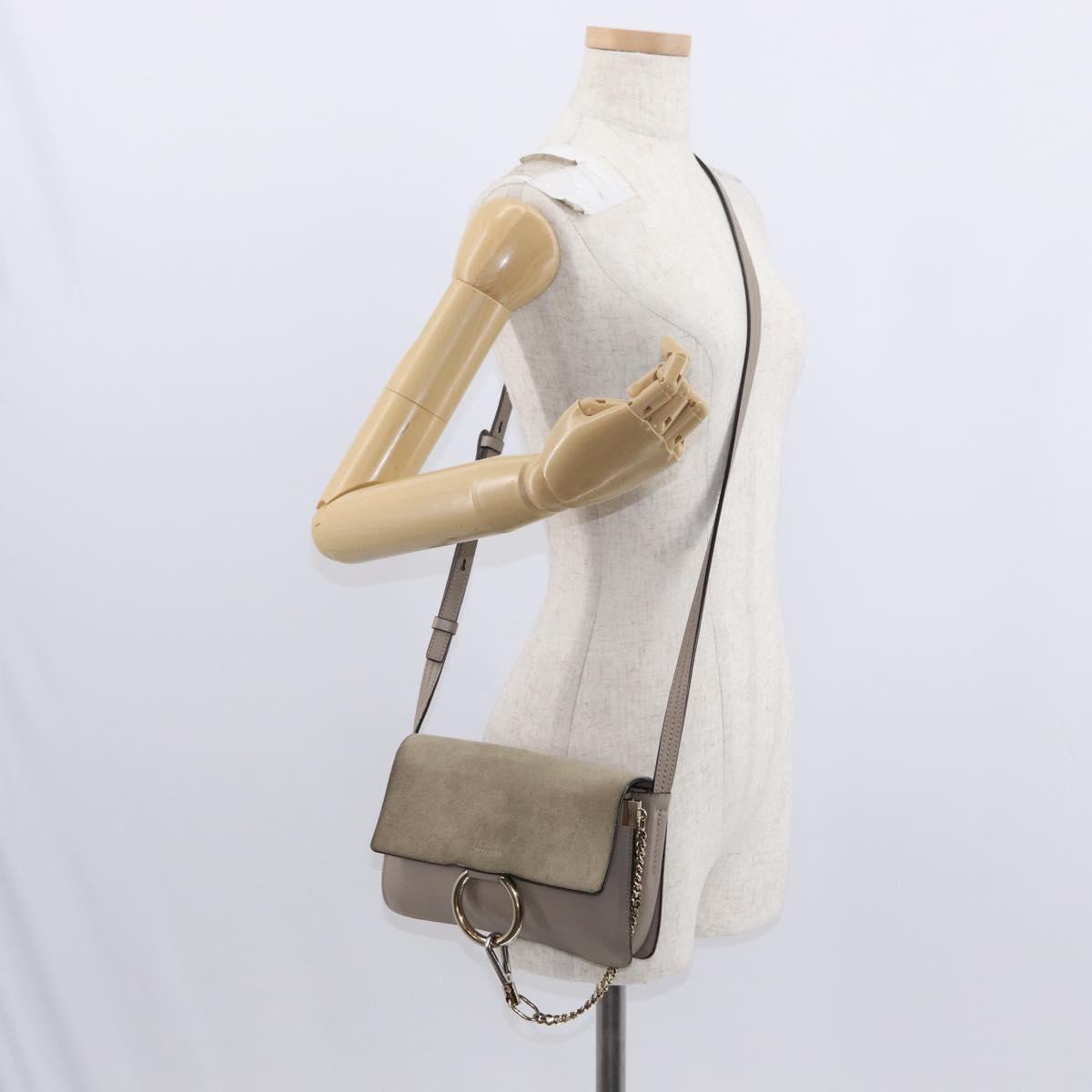 Chloe Fay Shoulder Bag Suede Leather Beige Gold Auth gh1321